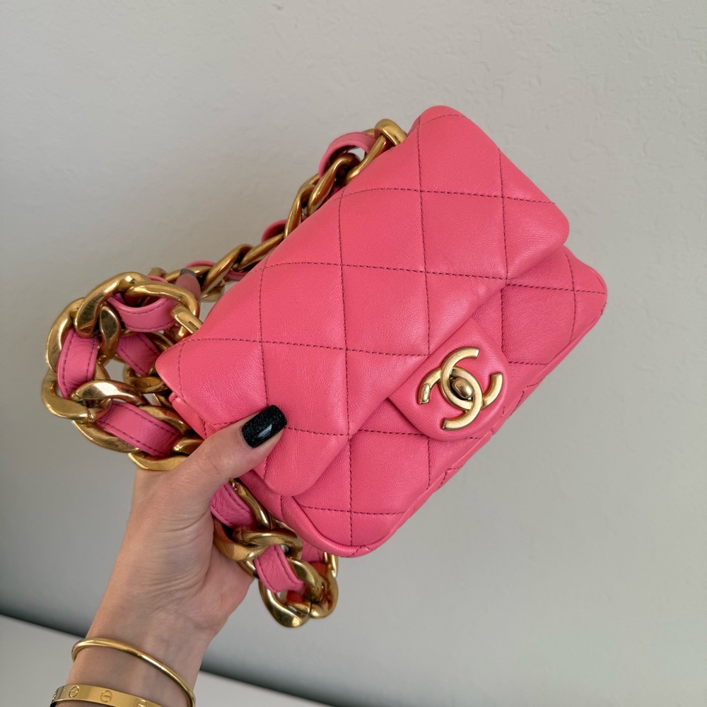 Chanel Lambskin Quilted Mini Funky Town Flap Pink Bag